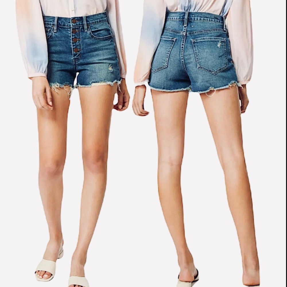 Habitual Santa Ana Exposed ButtonFly Distressed Hem Blue Jean Shorts Size 27 NEW